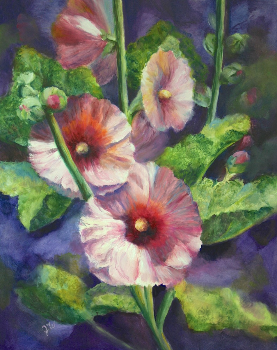 Storm Warning (hollyhocks) by Julia Watson 