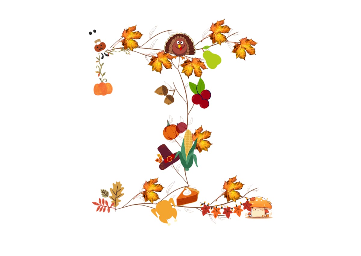 05.Thanksgiving Theme - Alphabets by Kriyas Collection  Image: "I" Thanksgiving Theme - Alphabets
