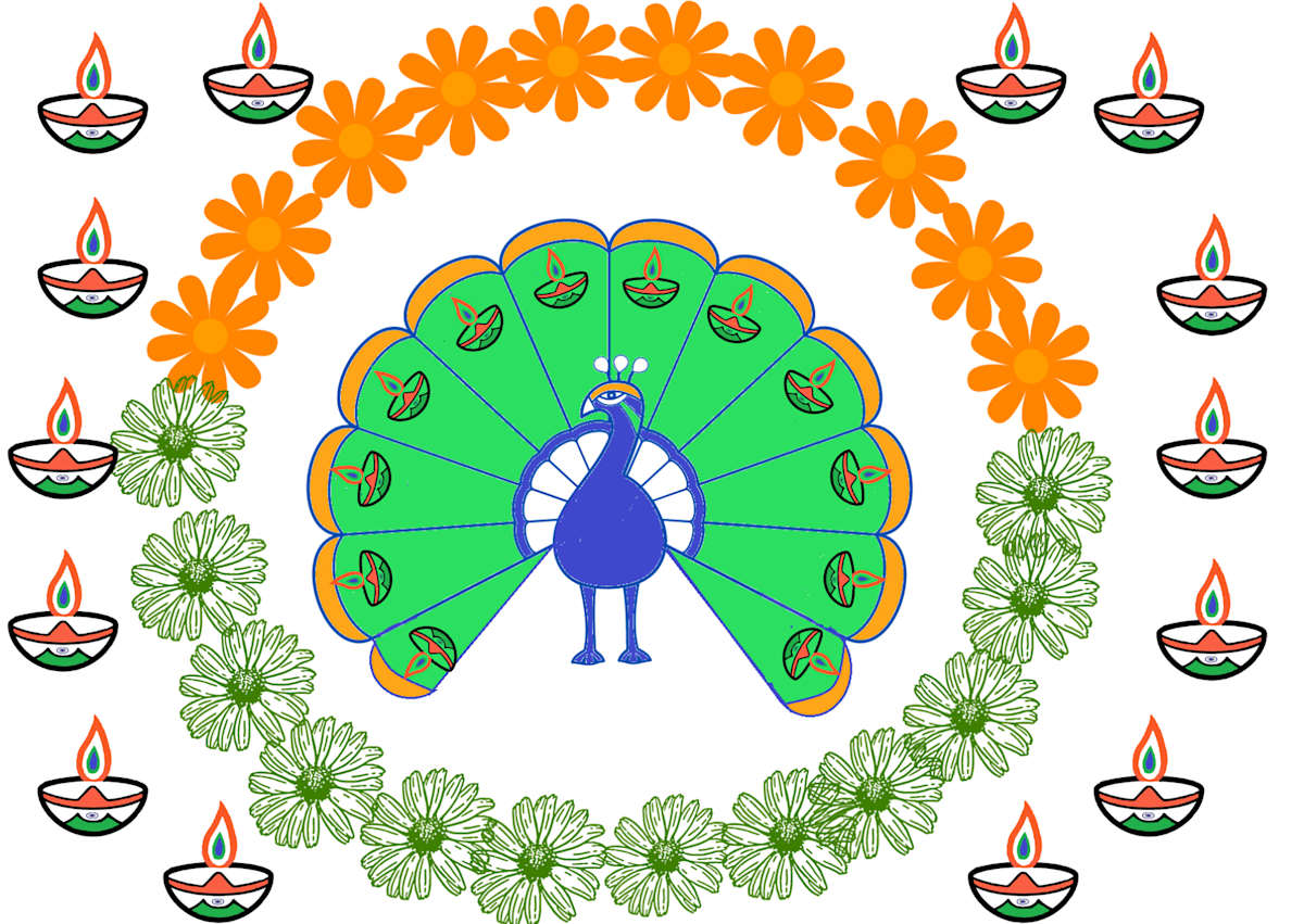 Peacock - Indian Tricolor Theme (Textile Print) by Kriyas Collection  Image: Peacock - Indian Tricolor Theme