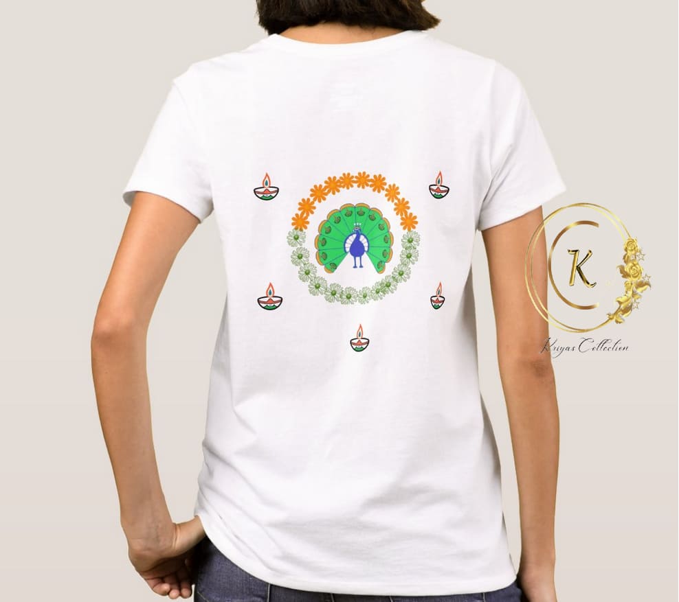 Peacock - Indian Tricolor Theme (Textile Print) by Kriyas Collection, Image 1.