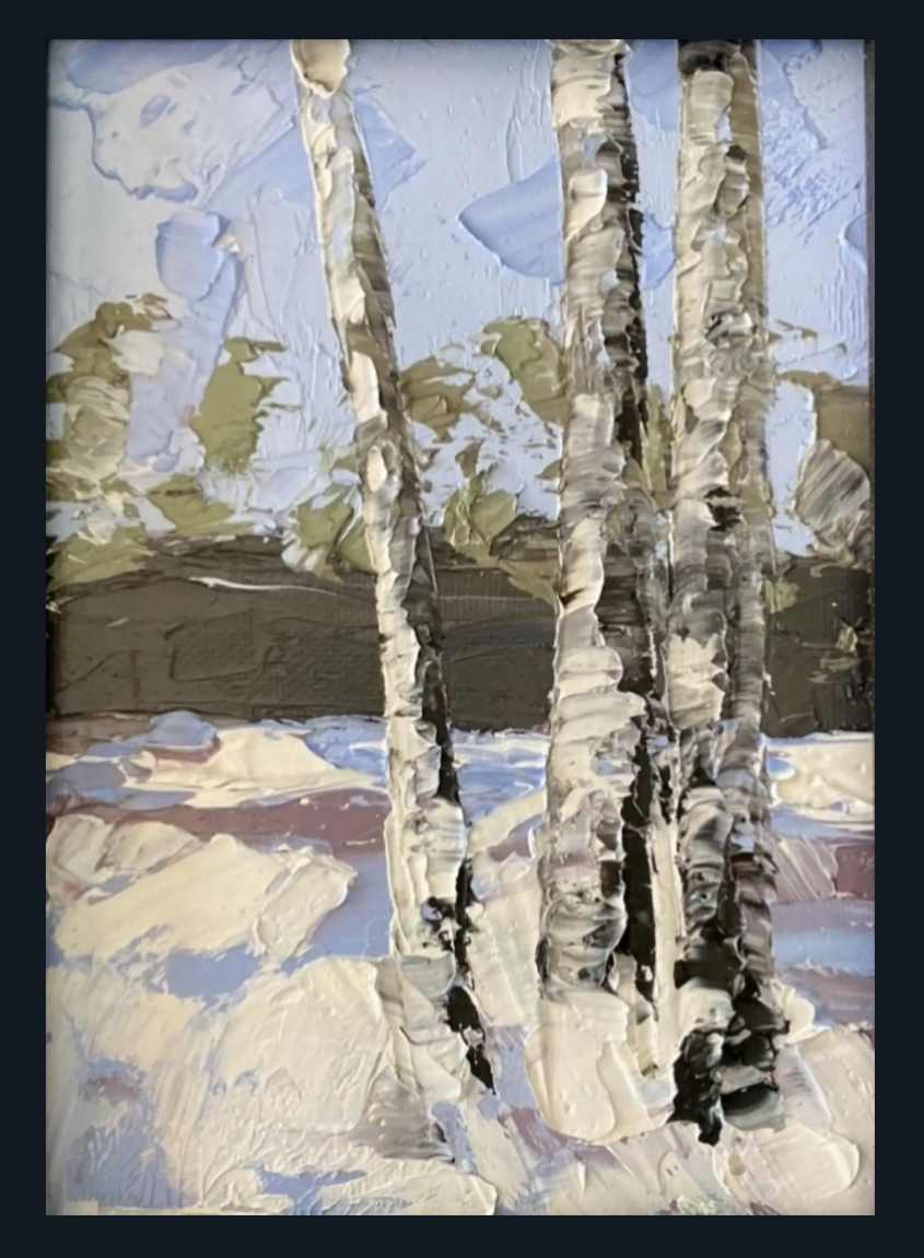 Birch Trees in Pine River by Sarah Wold  Image: Birch Trees in Pine River print of original oil painting