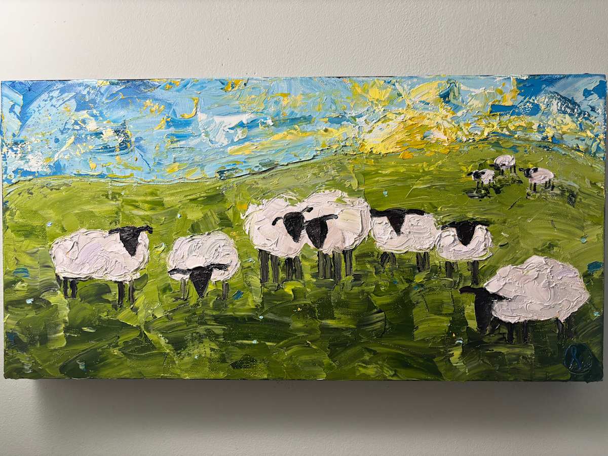 Sunny Day, Sheep On A Hillside by Sarah Wold  Image: Sunny Day, Sheep On A Hillside