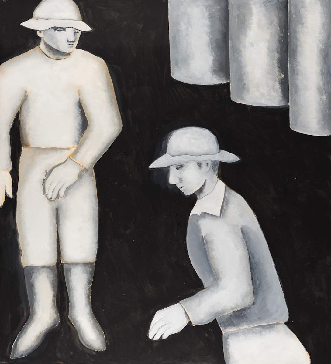 Two Standing Men and Storage Tanks by Robert M Shank, Image 1.