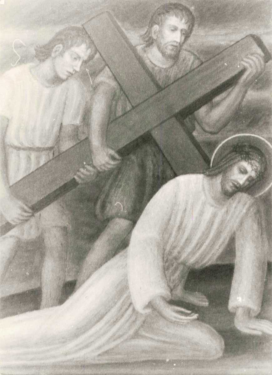 Simone di Cirene porta la croce di Gesù Cristo (via crucis stazione n.5) by Salvatore Cascone  Image: Via Crucis. Chiesa di Santa Maria delle Scale di Ragusa