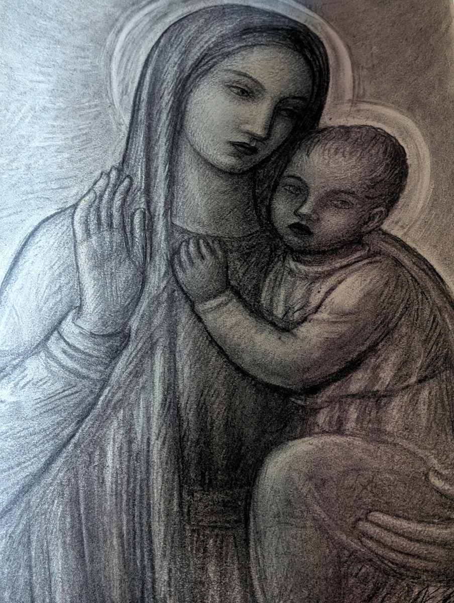 Madonna con Bambino. Disegno a matita (6) by Salvatore Cascone 