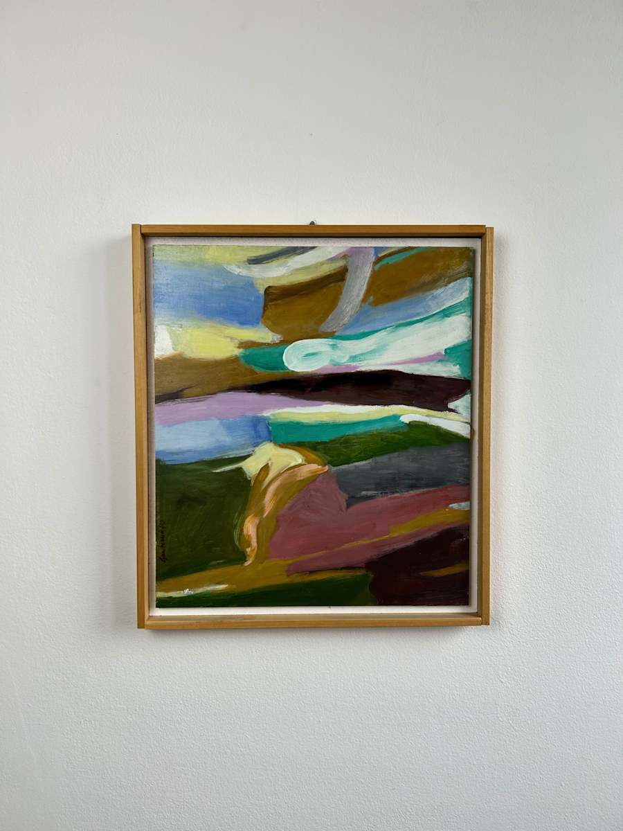 Cielo corrusco by Ruggero Gamberini  Image: In Cielo corrusco, Gamberini captures a glowing, agitated sky with expressive brushwork and bold, lyrical bands of colour. Painted on chipboard in 2003, this landscape-inspired abstraction transforms atmospheric sensation into layered movement. Its title evokes fleeting light breaking through storm clouds - a moment of drama and beauty made tactile in paint.