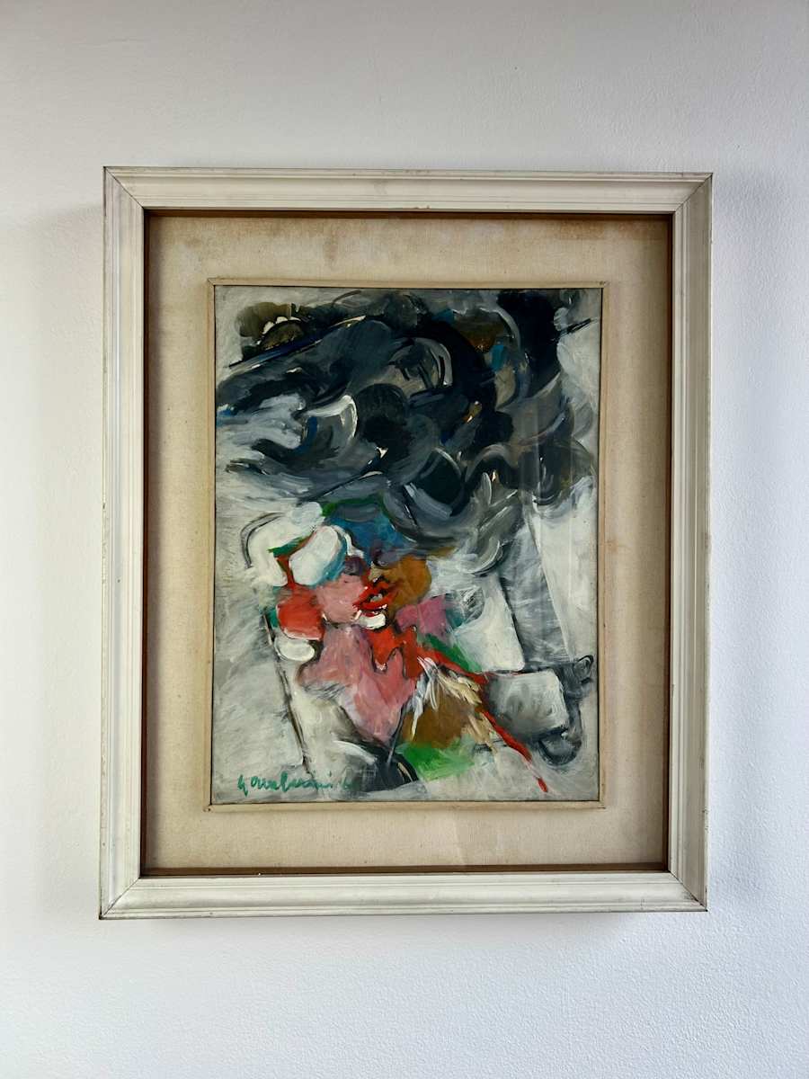 Lorenza by Ruggero Gamberini  Image: One of Ruggero Gamberini’s earliest surviving works, “Lorenza” is an expressive portrait of his daughter painted in 1966. Rich in emotional texture, the composition blends figuration with abstract brushwork, where the sitter’s form appears to emerge and dissolve within gestural sweeps of grey, red and green. The painting captures a sense of psychological depth through its raw, dynamic surface.

Signed and dated on the canvas, the work reflects Gamberini’s formative exploration of expressionism and post-war figuration.