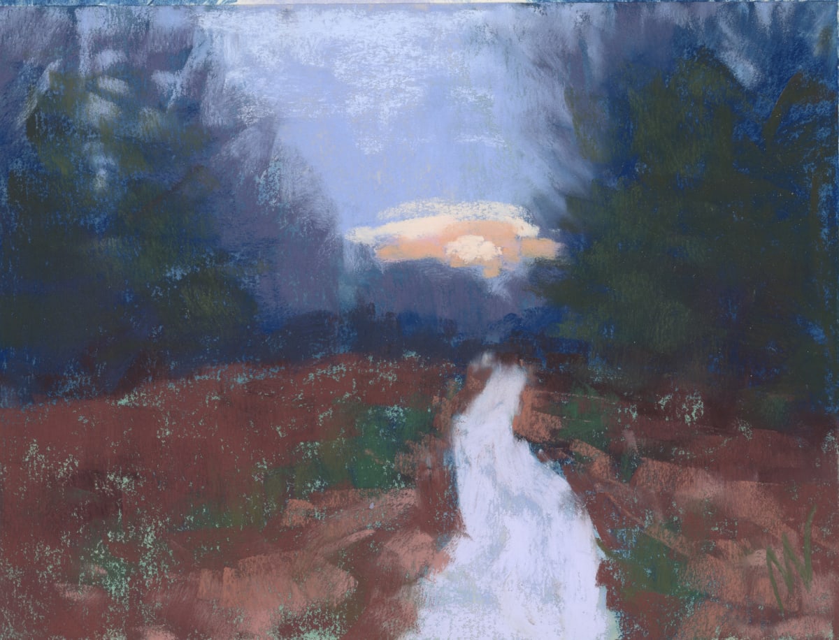 Snowy Path by Marie Marfia Fine Art  Image: Snowy Path, soft pastel on sanded paper, 6in x 8in.