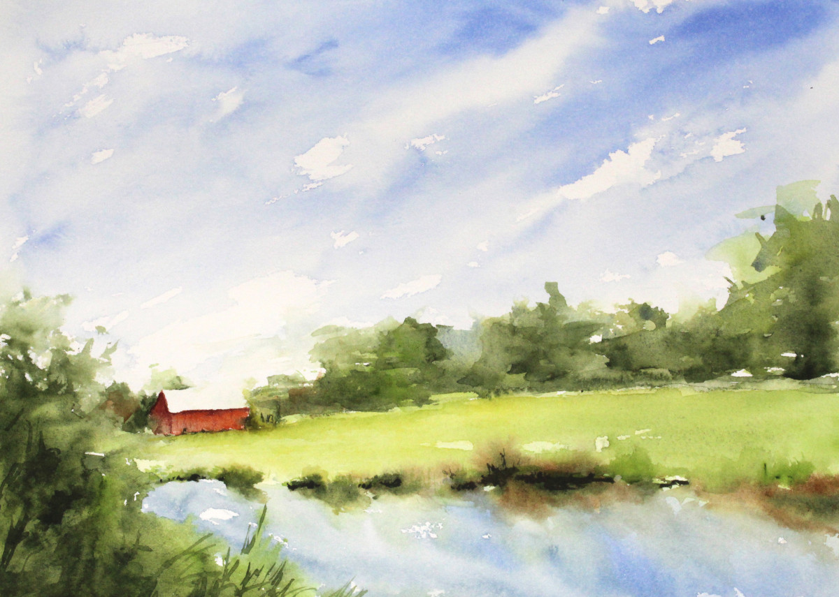Creek, Red Barn by Robin Edmundson 