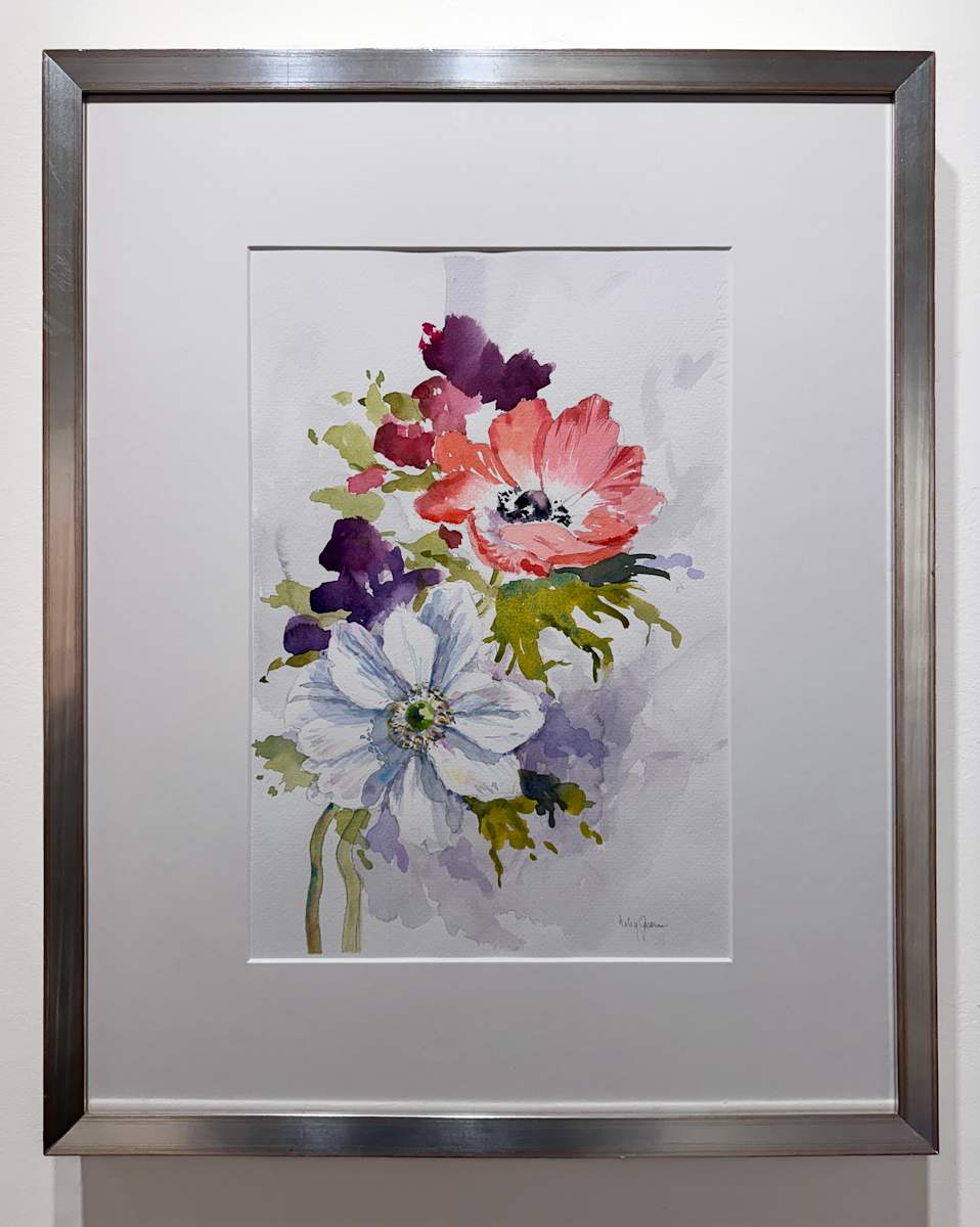 Questing for Light by Betsy Jacaruso Gallery  Image: Framed in weathered silver frame with white painted wood on sides.