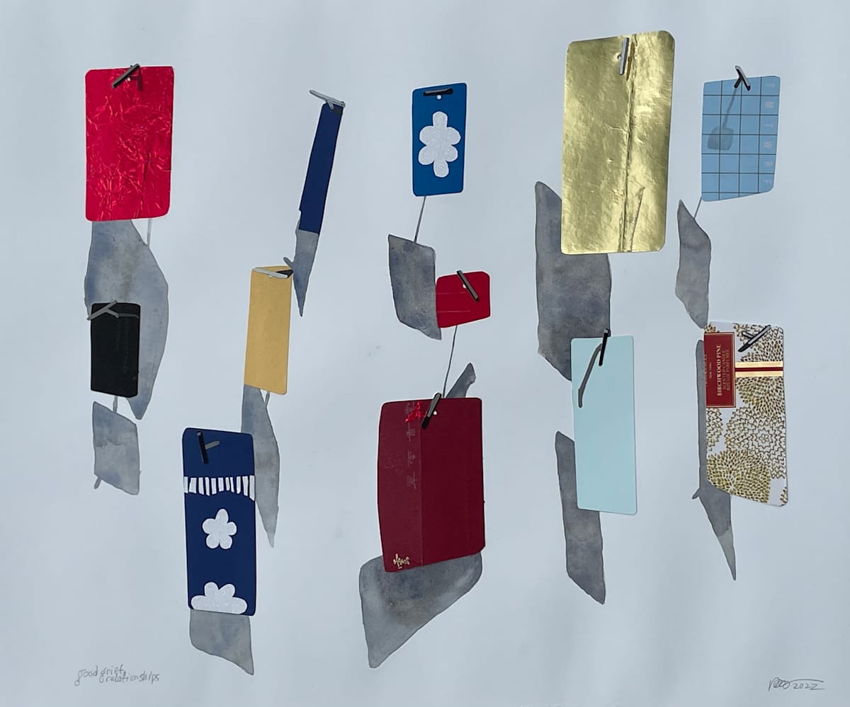 Good Grief, Relationships by Valerie Mann  Image: professionally matted and framed watercolor and collage on archival watrpaper