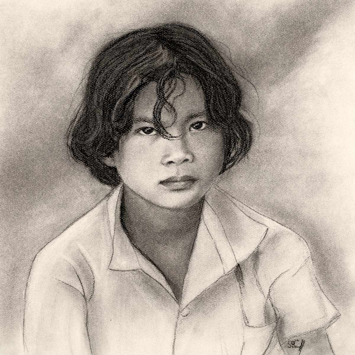 Hard Knock Life by Susan E Cunniff Fine Art  Image: This young boy looks so sad. I knew I wanted to capture that look in his eyes of hopelessness despair and escape from a hard knock life.