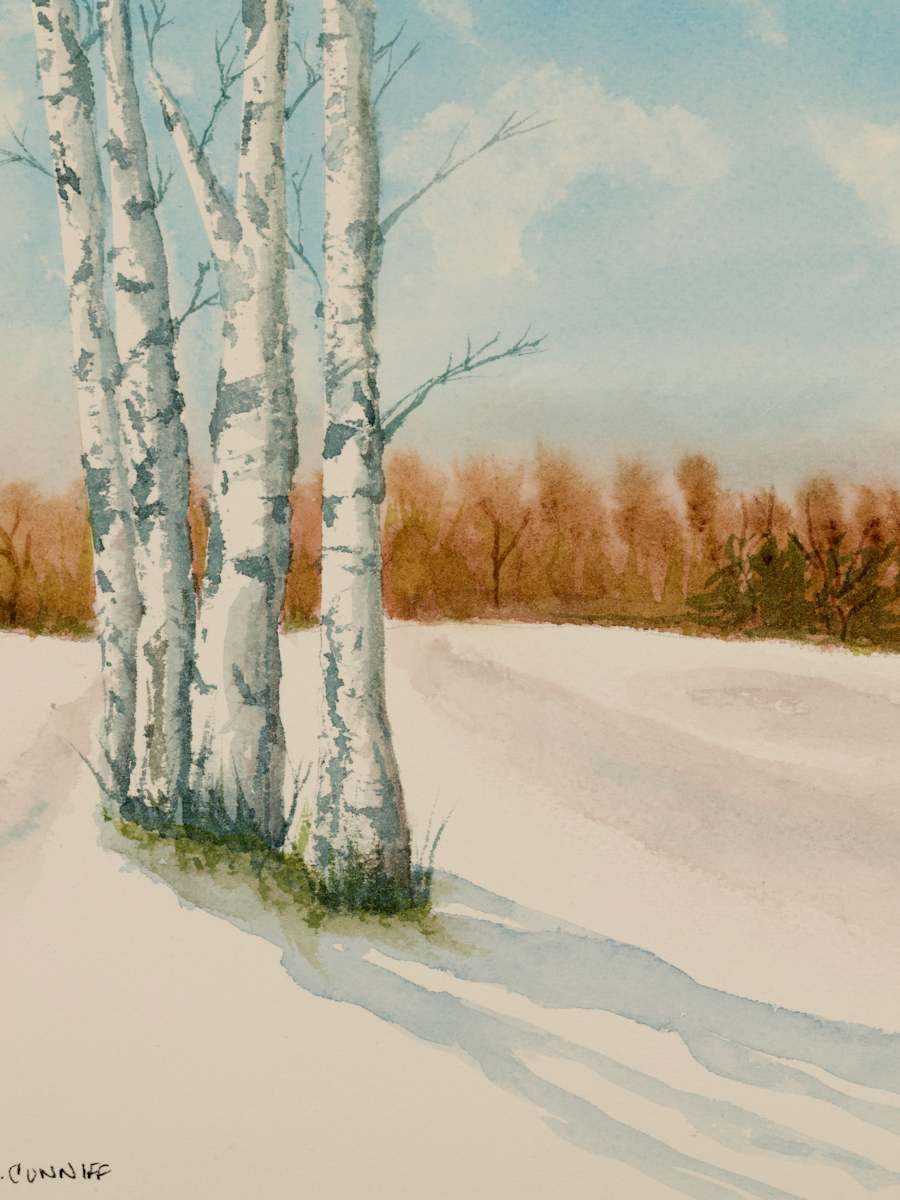 Winter Birches by Susan E Cunniff Fine Art  Image: A small winter landscape from my imaginaton.