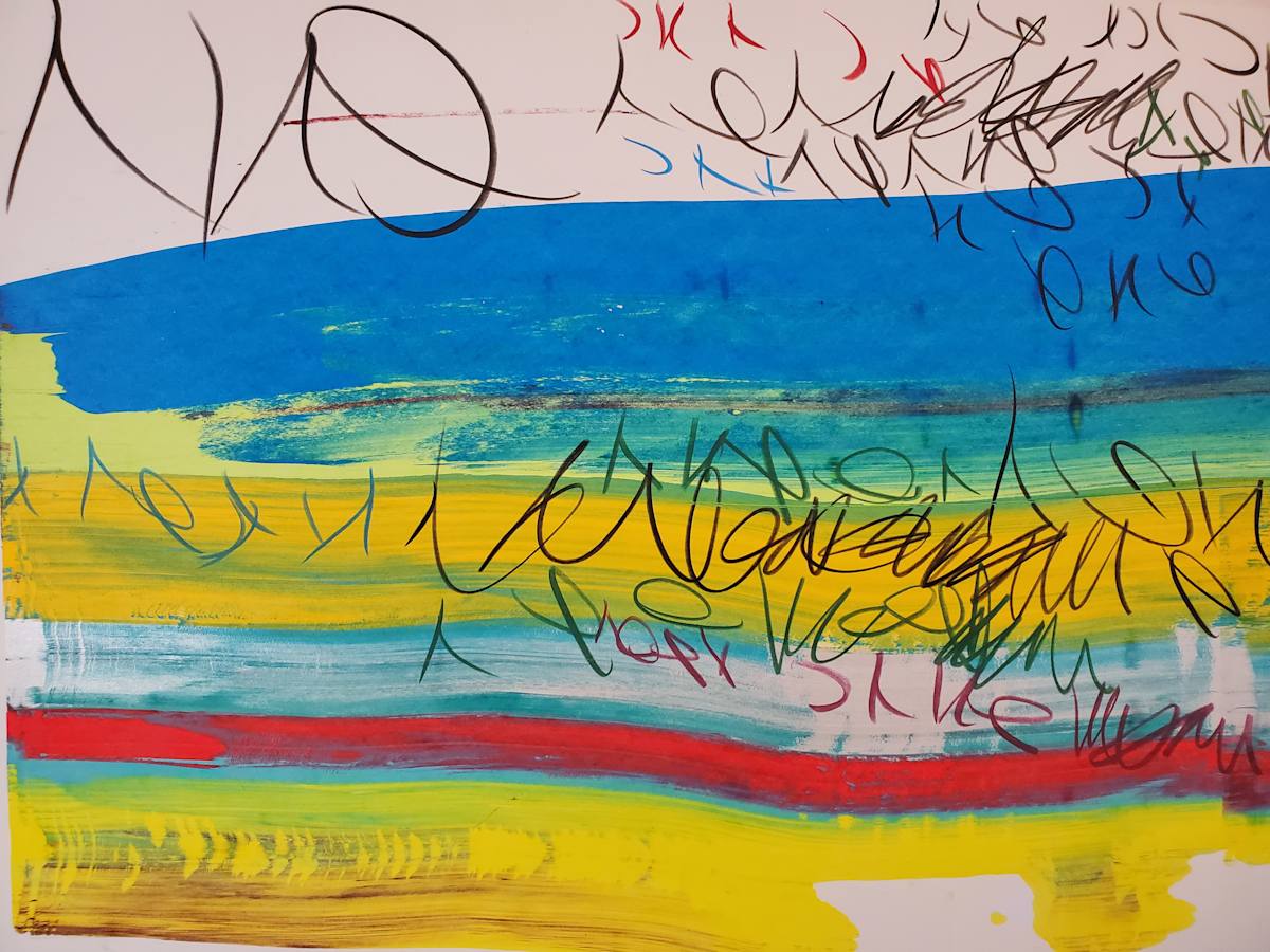 Great Plains #2 by scottkadamsart  Image: Great Plains #2, 6-20-2023, 17.5" x 23 "(44.45 x 58.42 cm), acrylic and mixed media on paper. From the Symbolic Landscape Series. Copyright Scott K. Adams, 2023.