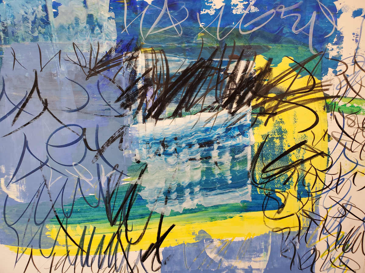 July Landscape #5 by scottkadamsart  Image: July Landscape #5, 7-18-2023, 17.5" x 23 "(44.45 x 58.42 cm), acrylic and mixed media on paper. From the Symbolic Landscape Series. Copyright Scott K. Adams, 2023.