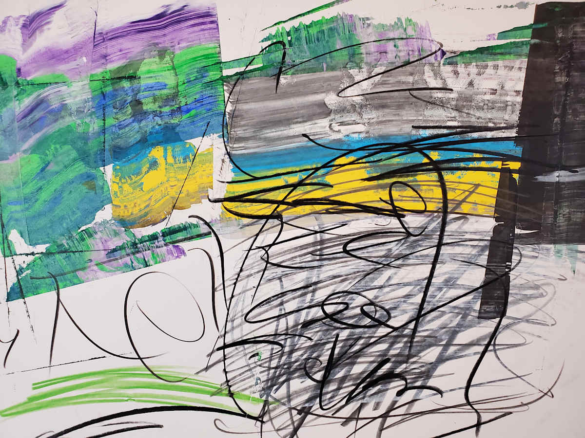 Ground Cloud by scottkadamsart  Image: Ground Cloud, 1-4-2025, 17.5" x 23 "(44.45 x 58.42 cm), acrylic and mixed media on paper. From the Symbolic Landscape Series. Copyright Scott K. Adams, 2025.