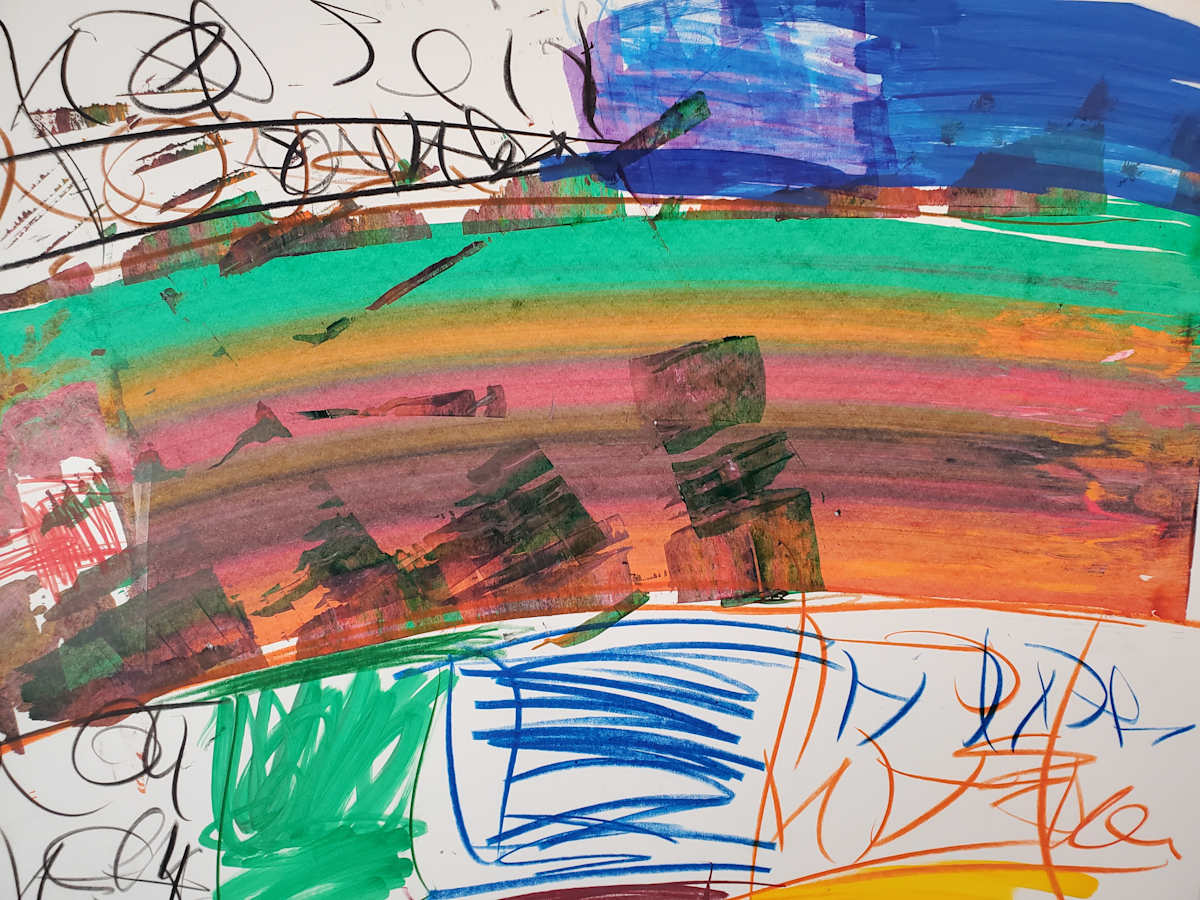 Violet Sky Section Landscape by scottkadamsart  Image: Violet Sky Section Landscape, 1-26-2025, 17.5" x 23 "(44.45 x 58.42 cm), acrylic and mixed media on paper. From the Symbolic Landscape Series. Copyright Scott K. Adams, 2025.