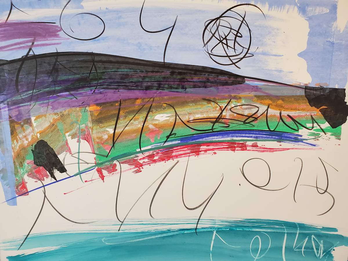 Black Hill by scottkadamsart  Image: Black Hill, 8-11-2024, 17.5" x 23 "(44.45 x 58.42 cm), acrylic and mixed media on paper. From the Symbolic Landscape Series. Copyright Scott K. Adams, 2024.