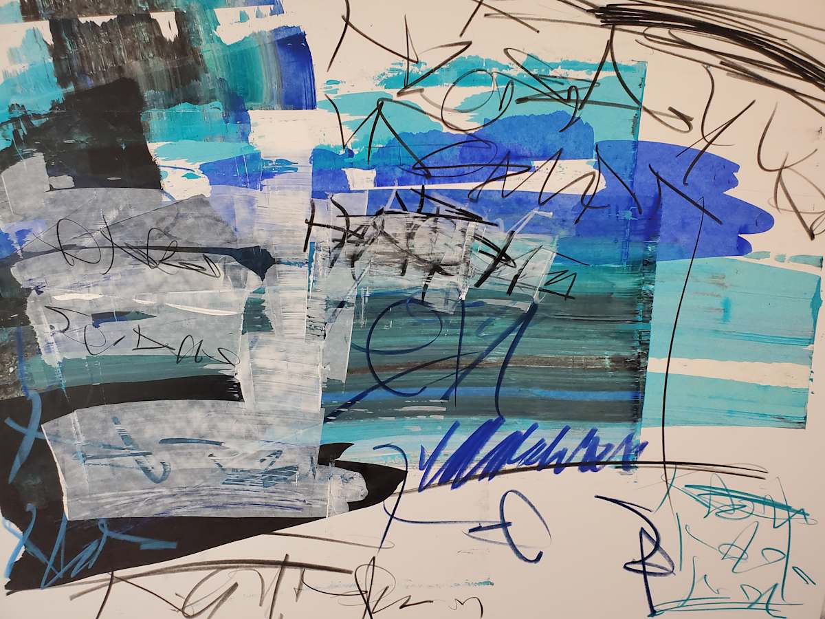 Building Storm by scottkadamsart  Image: Building Storm, 1-30-2025, 17.5" x 23 "(44.45 x 58.42 cm), acrylic and mixed media on paper. From the Symbolic Landscape Series. Copyright Scott K. Adams, 2025.