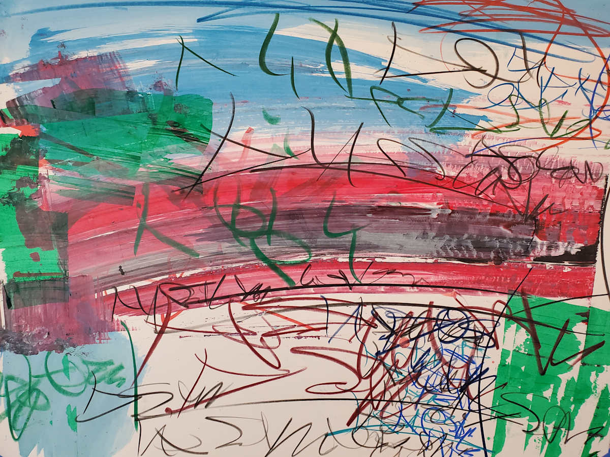 Snow Field Horizon by scottkadamsart  Image: Snow Field Horizon, 1-30-2025, 17.5" x 23 "(44.45 x 58.42 cm), acrylic and mixed media on paper. From the Symbolic Landscape Series. Copyright Scott K. Adams, 2025.