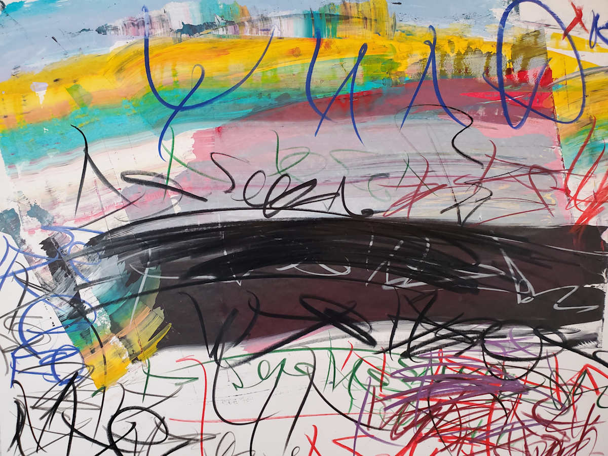 Black Thaw by scottkadamsart  Image: Black Thaw, 1-30-2025, 17.5" x 23 "(44.45 x 58.42 cm), acrylic and mixed media on paper. From the Symbolic Landscape Series. Copyright Scott K. Adams, 2025.