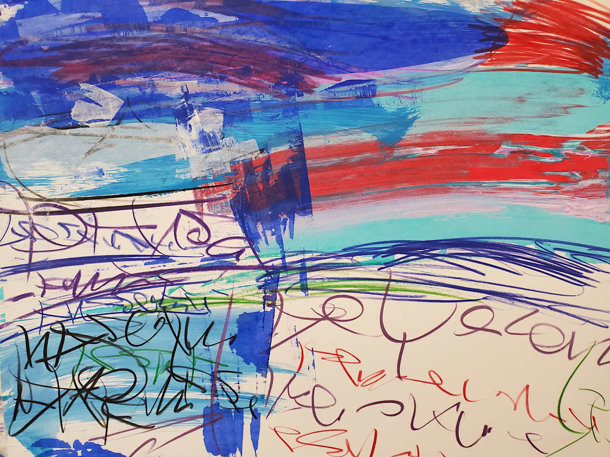 Blue Cloud Bank by scottkadamsart  Image: Blue Cloud Bank, 2-17-2025, 17.5" x  23", (44.45 x 58.42 cm), acrylic and mixed media on paper. Copyright Scott K. Adams, 2025. From the Symbolic Landscape Series.
