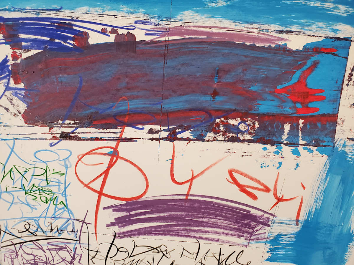 Distant Prairie Symbols by scottkadamsart  Image: Distant Prairie Symbols, 2-17-2025, 17.5" x  23", (44.45 x 58.42 cm), acrylic and mixed media on paper. Copyright Scott K. Adams, 2025. From the Symbolic Landscape Series.