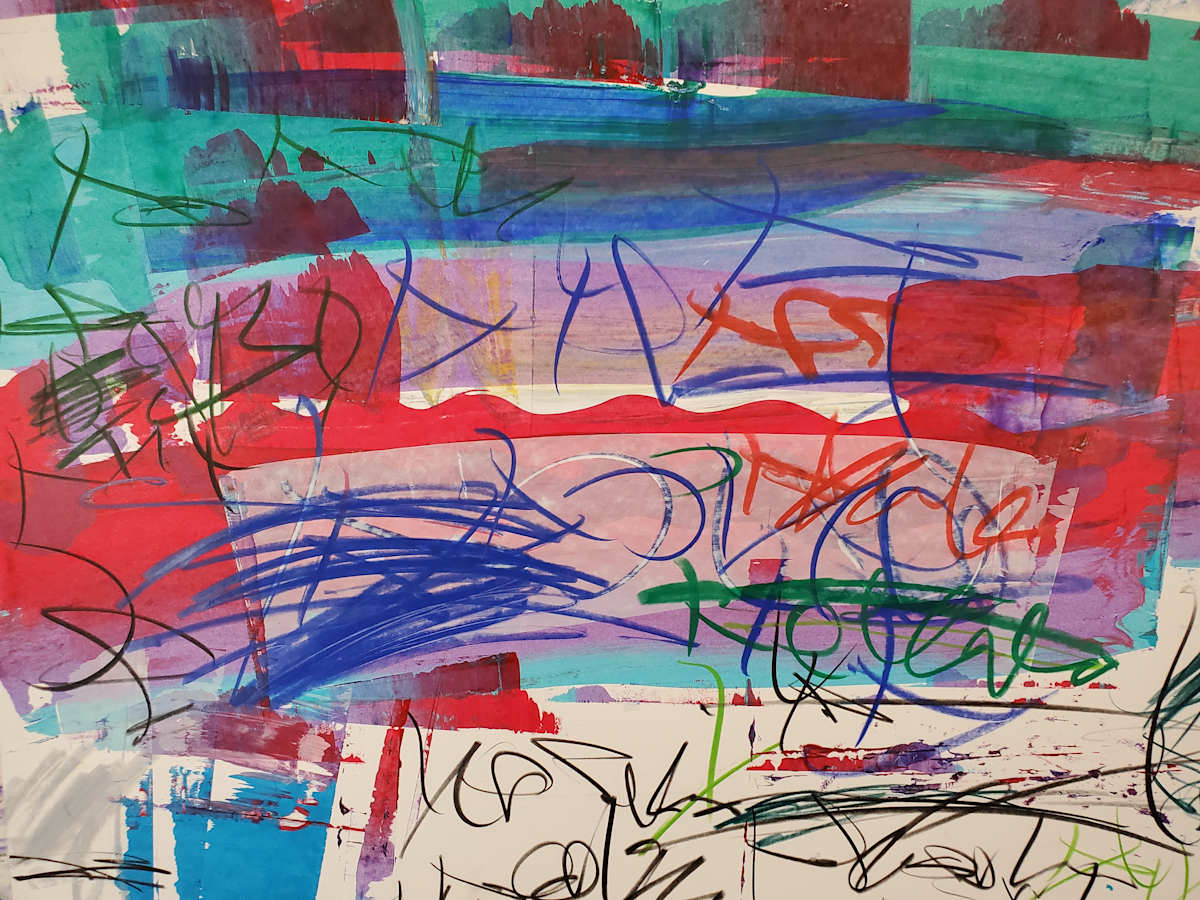 February Skies #2 by scottkadamsart  Image: February Skies #2, 2-2-2025, 17.5" x  23", (44.45 x 58.42 cm), acrylic and mixed media on paper. Copyright Scott K. Adams, 2025. From the Symbolic Landscape Series.