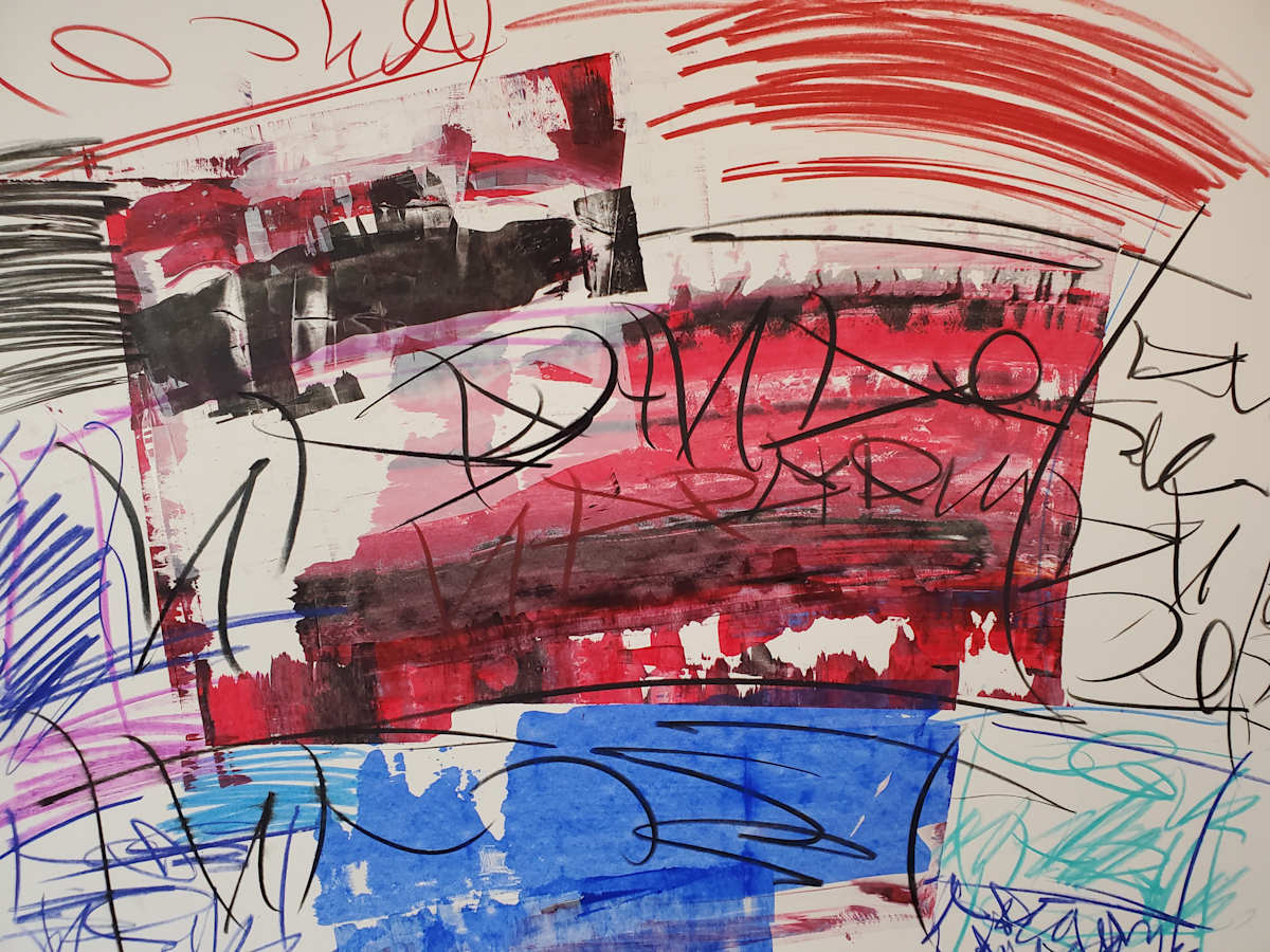 Red Field #4 by scottkadamsart  Image: Red Field #4, 2-23-2025, 17.5" x  23", (44.45 x 58.42 cm), acrylic and mixed media on paper. Copyright Scott K. Adams, 2025. 