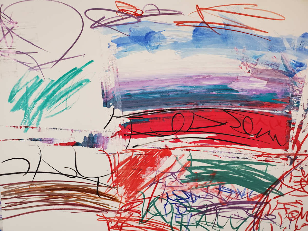 Spring Storm by scottkadamsart  Image: Spring Storm, 2-2-2025, 17.5" x  23", (44.45 x 58.42 cm), acrylic and mixed media on paper. Copyright Scott K. Adams, 2025. From the Symbolic Landscape Series.