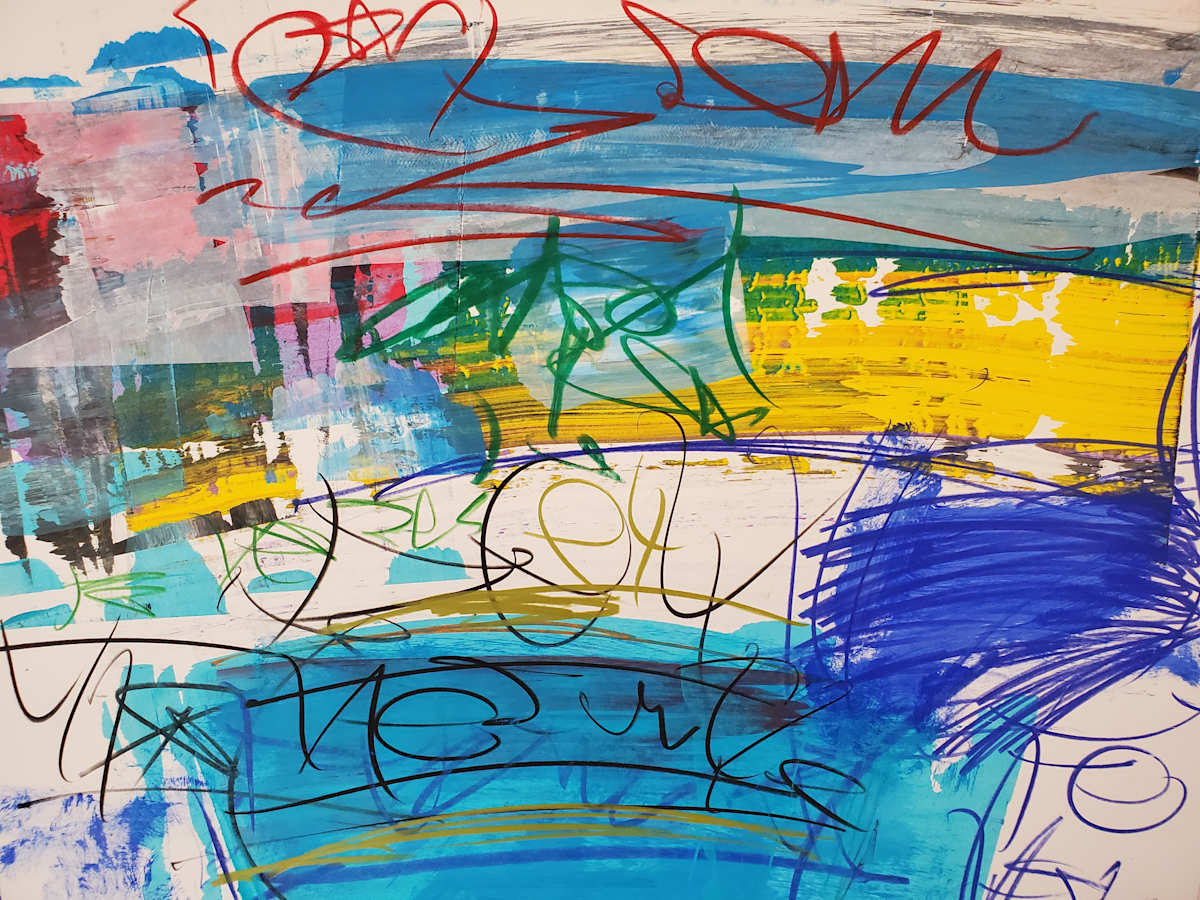 Winter Lake by scottkadamsart  Image: Winter Lake, 2-2-2025, 17.5" x  23", (44.45 x 58.42 cm), acrylic and mixed media on paper. Copyright Scott K. Adams, 2025. From the Symbolic Landscape Series.