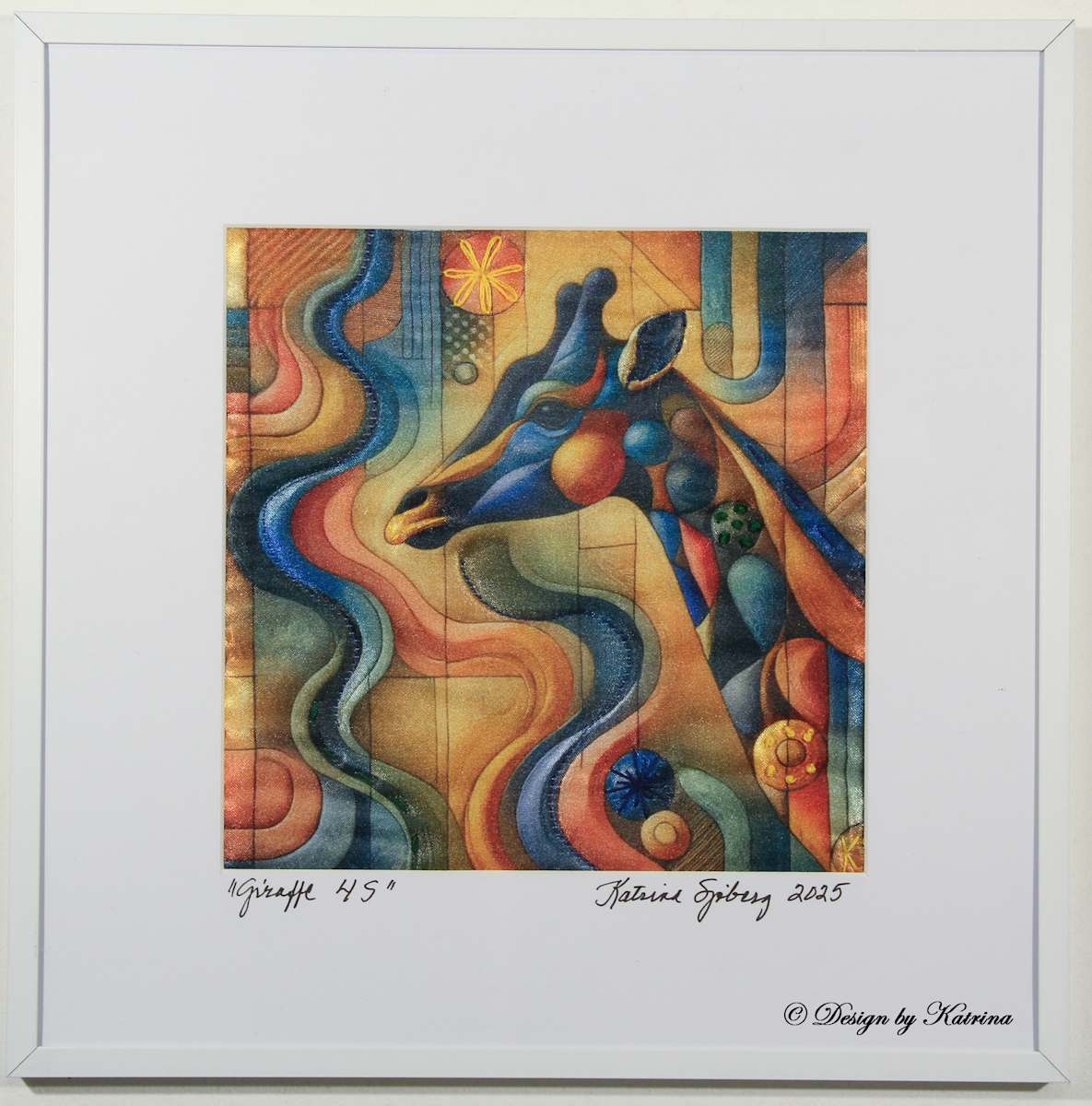 Giraffe 4 S by Katrina Sjoberg  Image: A colorful and fun image of a giraffe head with hand embroidery
