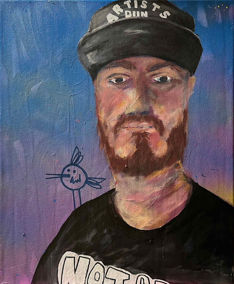 Self Portrait with Artist Run the Streets Hat by Brandon Waite 
