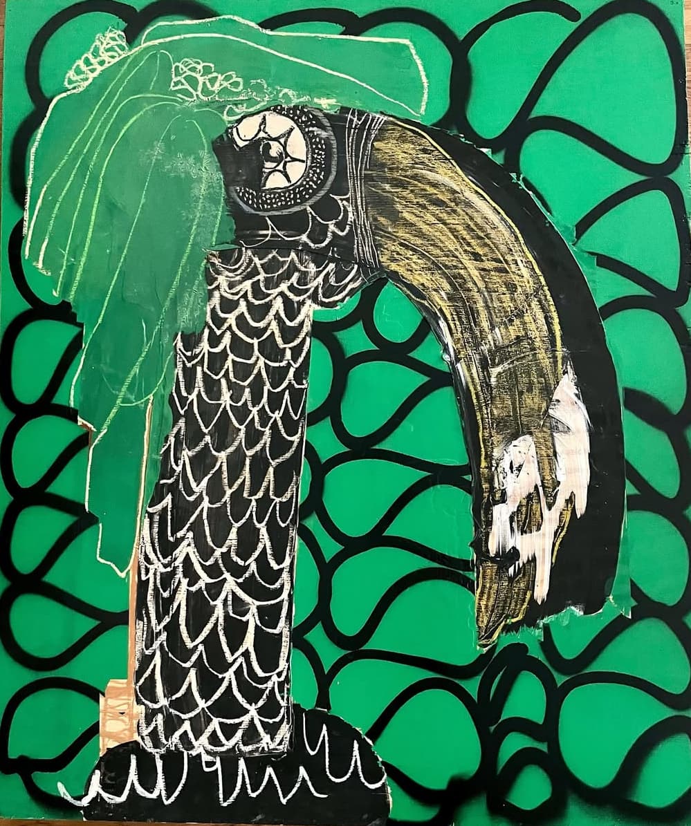 Untitled Botanical and Black Crane by Johnathan Paul Jackson 