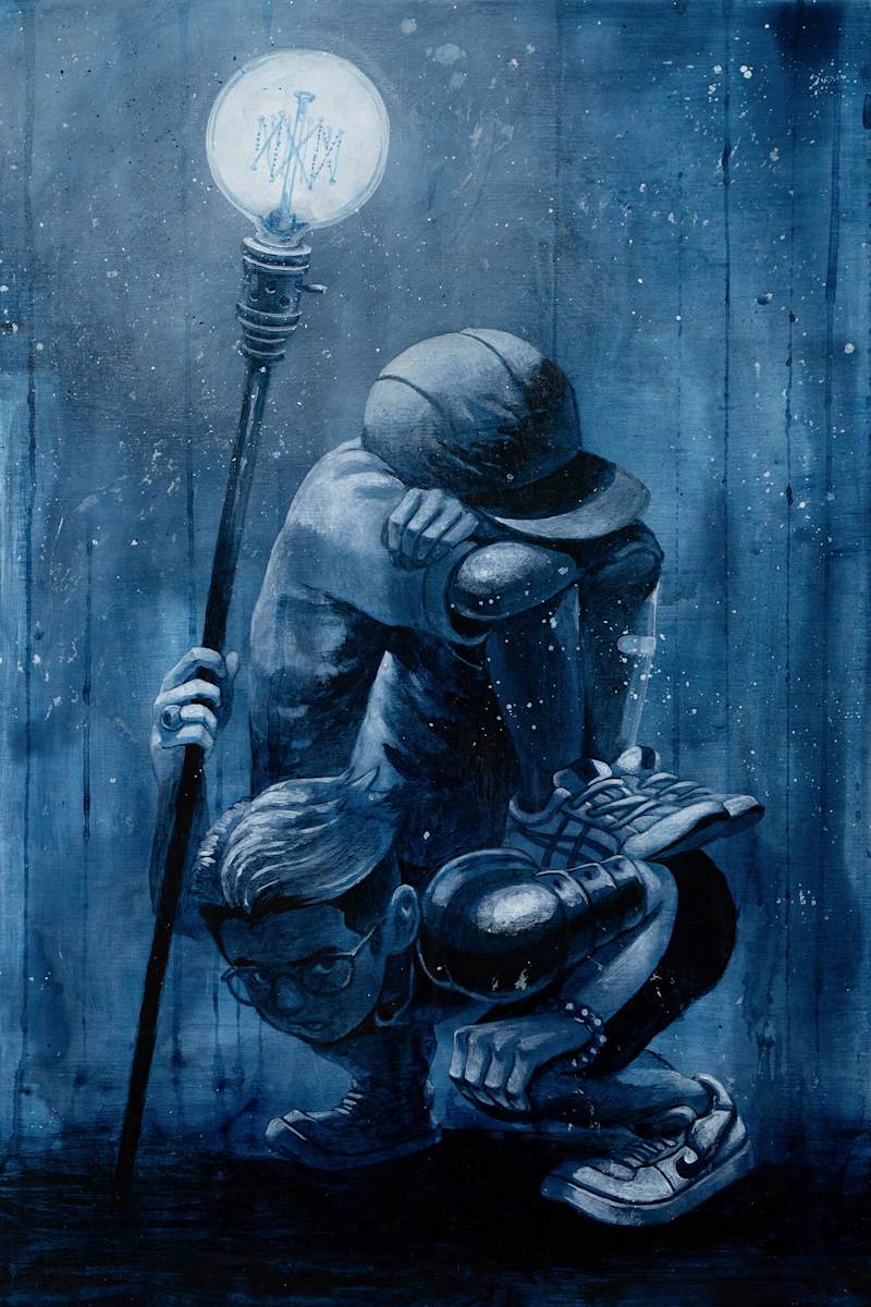 The Burden by John Cheng  Image: The weight of mental anguish weighs heavily on souls of the afflicted. But the burden upon the caregiver-companion remains hidden and unseen.

In the companion's tender care, a guiding light shines, beckoning them both towards the solace of sunlit shores.