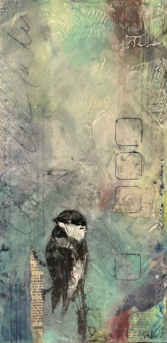 Texting a chicadee by Karen Faller 