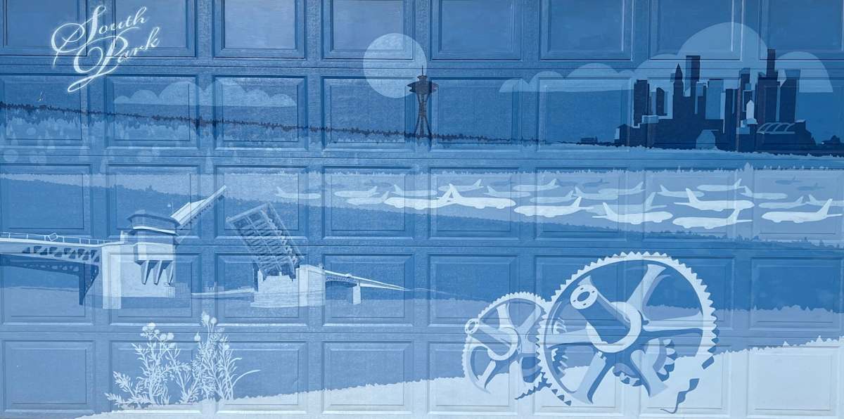 South Park by Laurel Anderson  Image: "South Park" Laurel Anderson (2023) Acrylic on Garage Door
Mural at 9347 7th Ave S, Seattle, WA. 98108