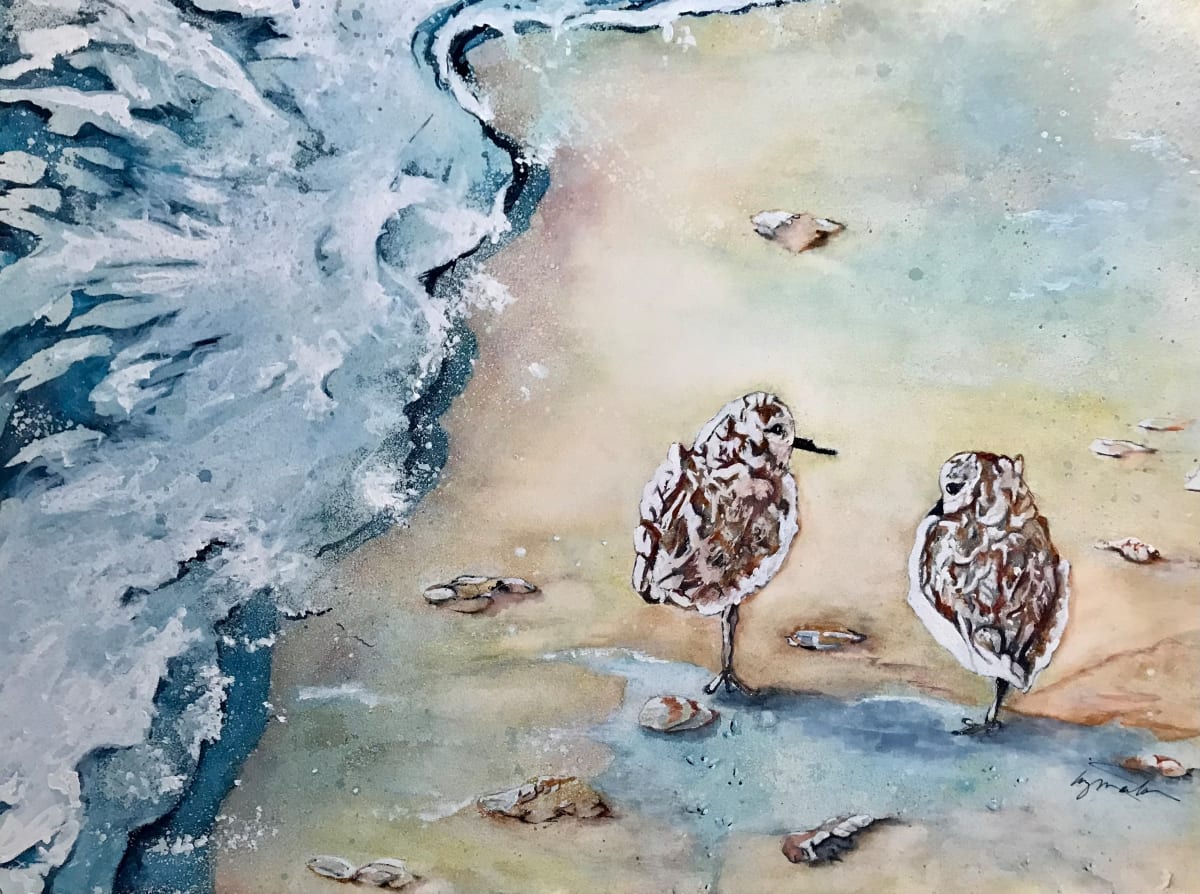 Friends (Sandpipers at the Beach) by Liz Morton  Image: Watercolor on AquaBoard