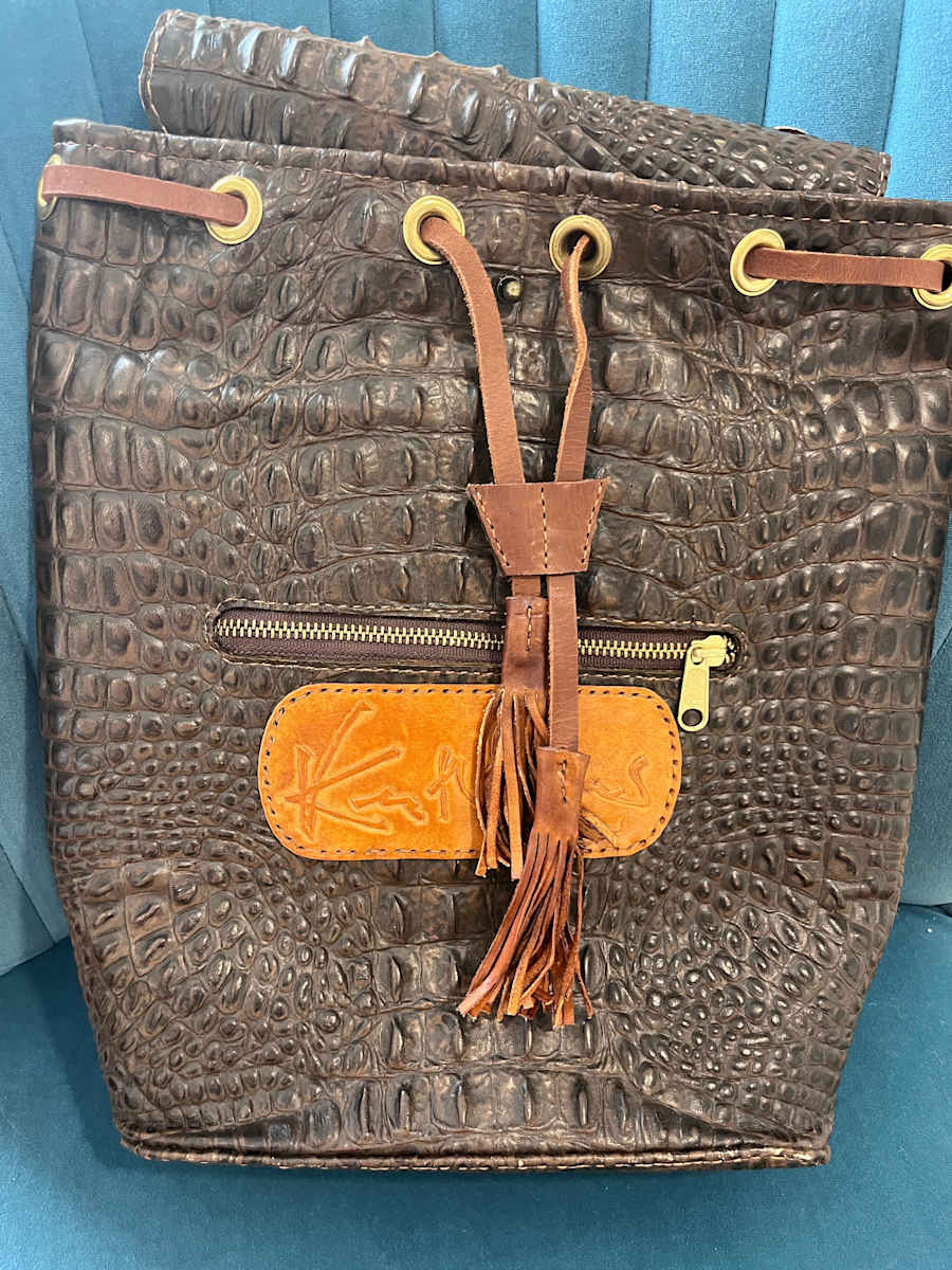 Kenneth Reams Collection Brown Crocodile Single Strap Backpack by Kenneth Reams, Image 1.