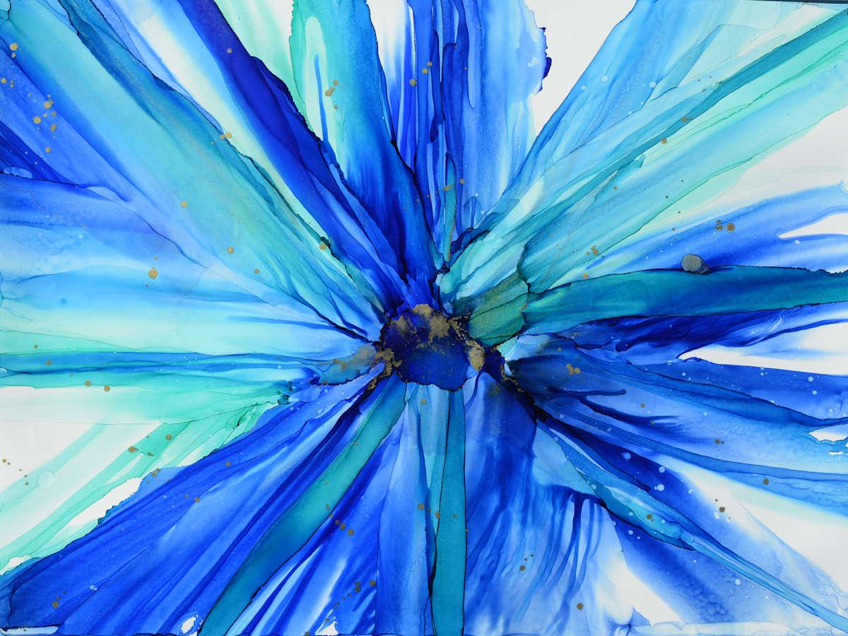 Burst by Angela Corey  Image: "Burst" - Alcohol Ink Painting on 20 x 26 Yupo Paper with 24x30 Matte & Black Frame