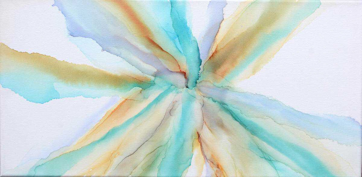 Delicate by Angela Corey  Image: " Delicate" -  Alcohol Ink on 10 x 20 Canvas with Black Float Frame