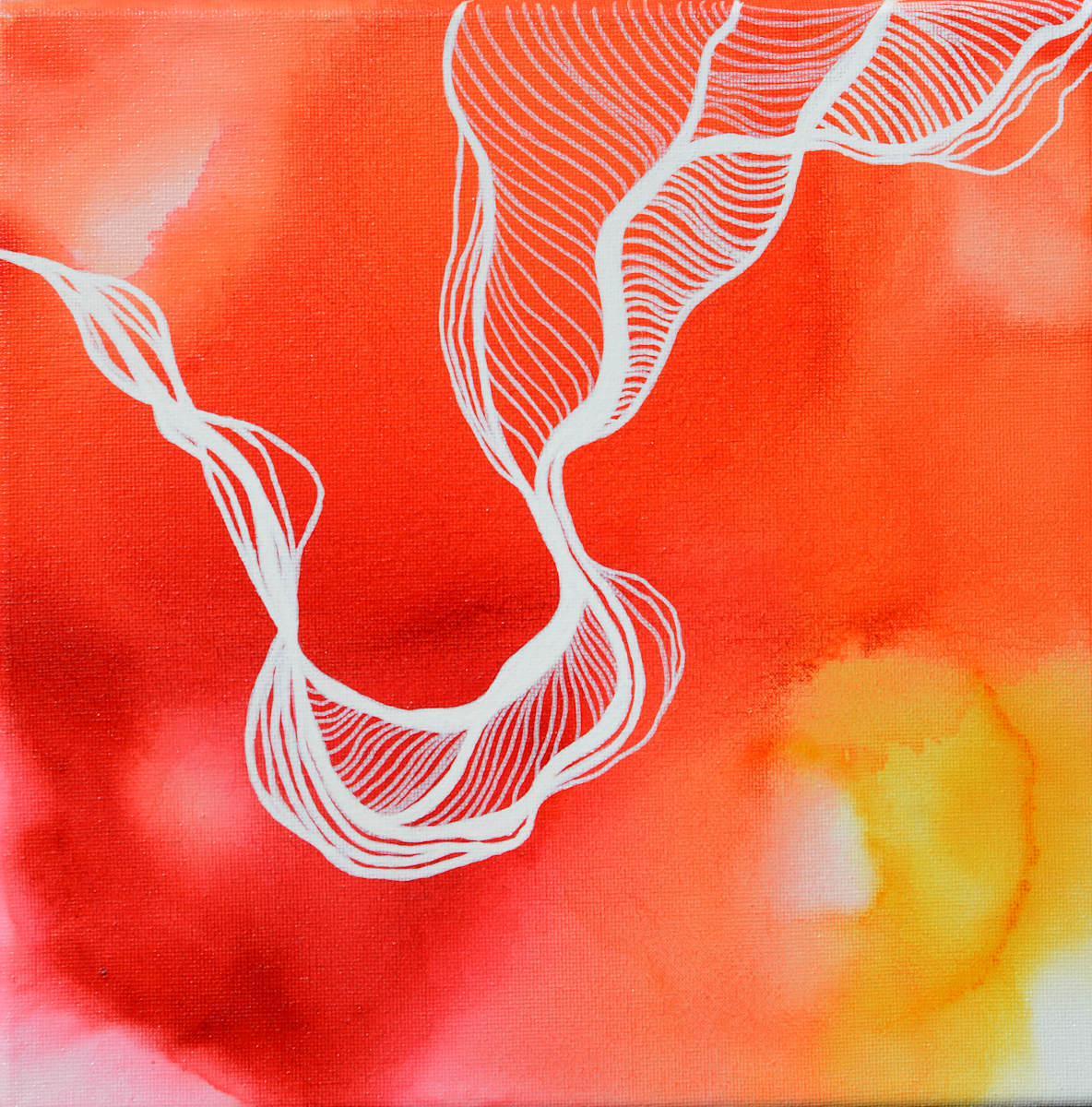 Strawberry Lemonade by Angela Corey  Image: "Strawberry Lemonade" - Alcohol Ink Painting on 10x10 Canvas with Acrylic Ink Accents with Black Float Frame