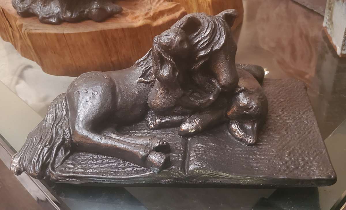 Reading, Daydreaming by Jan Somers  Image: Young girl, dreaming, reading to her horse and dog.