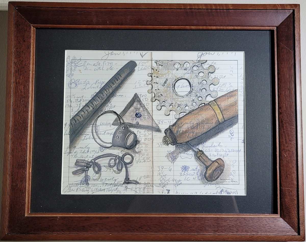 Dads Tools II by Jan Somers  Image: Dads Tools II printed on image of Dads Journal, our art is combined