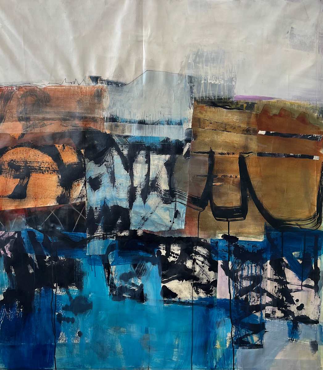 Rock, sand and sky by Patricia Coughlin  Image: large mixed media painting