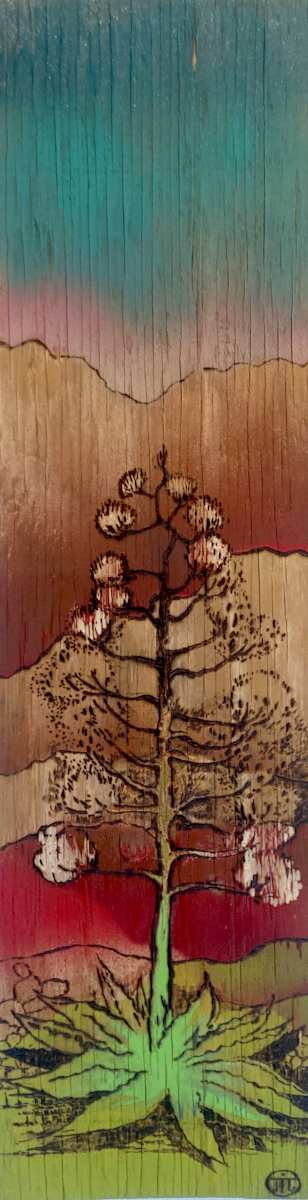 Time to Bloom by Heart of the Sun Gallery  Image: wood burning and spray paint, Josephine Thomason and Joseph Marshall 2025