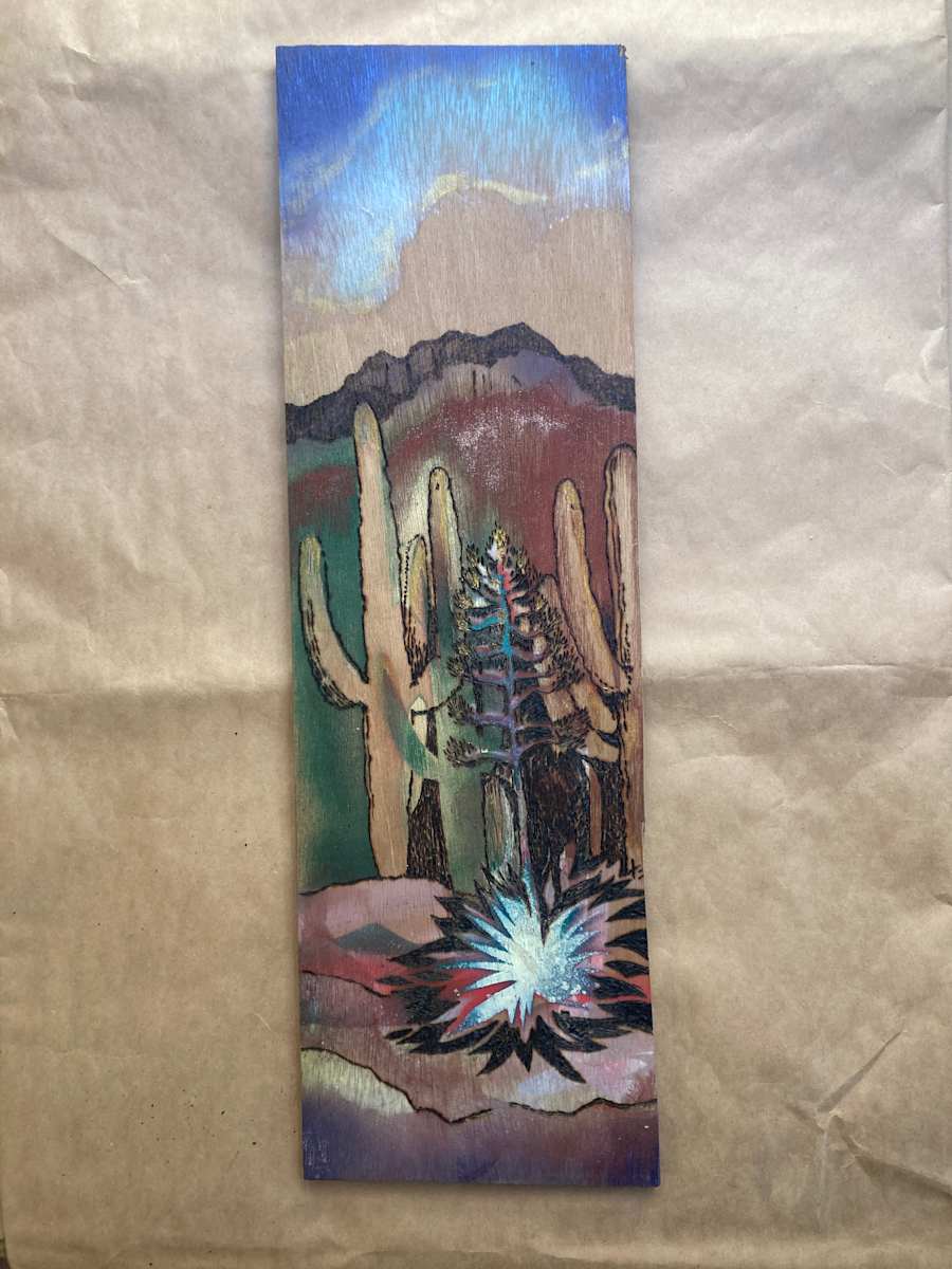 Saguaro Agave Party by Heart of the Sun Gallery  Image: collaboration between Josephine Thomason and Joseph Marshall on repurposed 1/2" 6 ply plywood