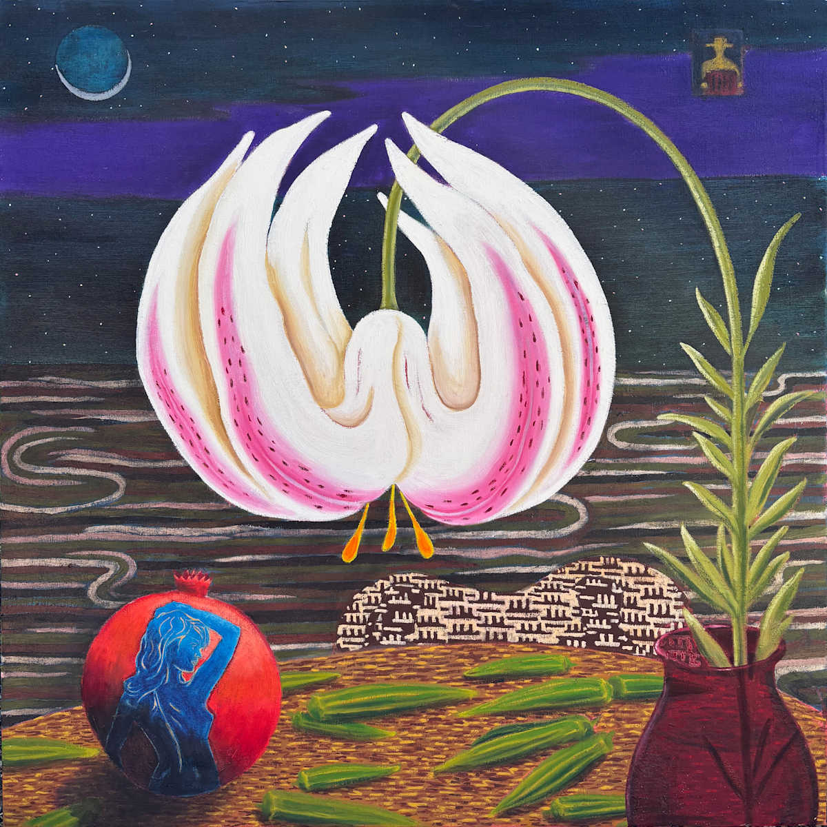 Night Lily with Pomegranate and Okra by Francis Pavy 