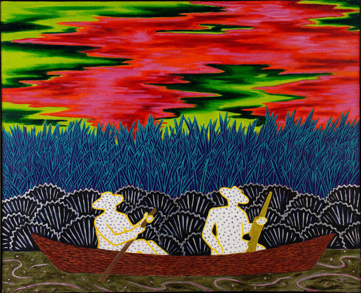 2 Men Hunting in a Pirogue by Francis Pavy 