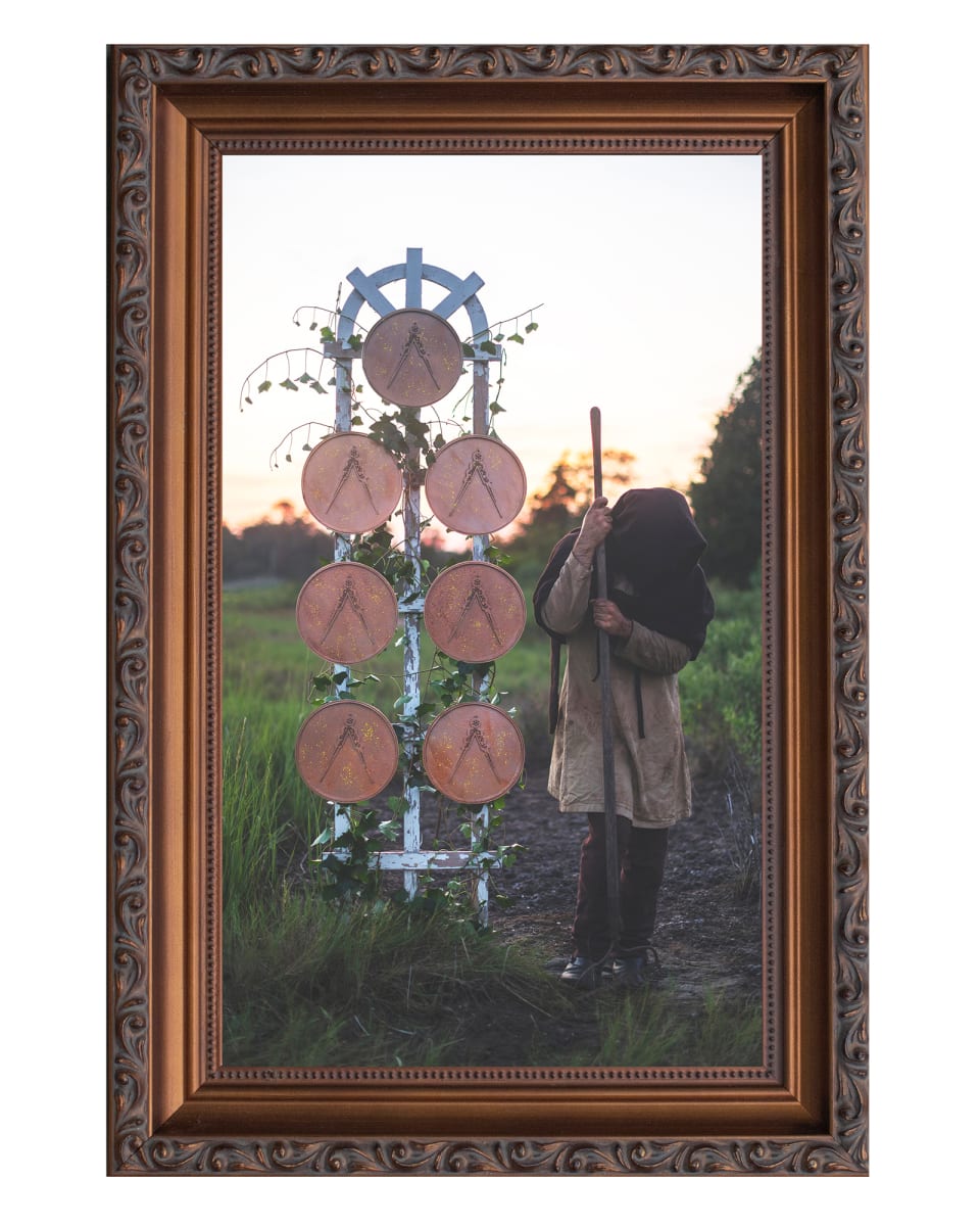 VII - Seven of Coins - Minor Arcana - 24kt Gold Leaf Embellished by Nicolas Bruno, Image 1.